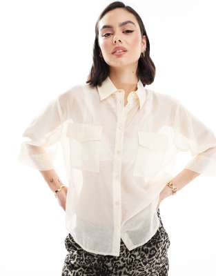 Jdy Sheer 3/4 Length Sleeve Shirt In Cream-neutral