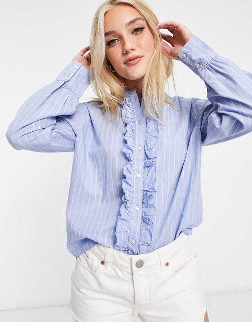 JDY shirt with frill detail in blue