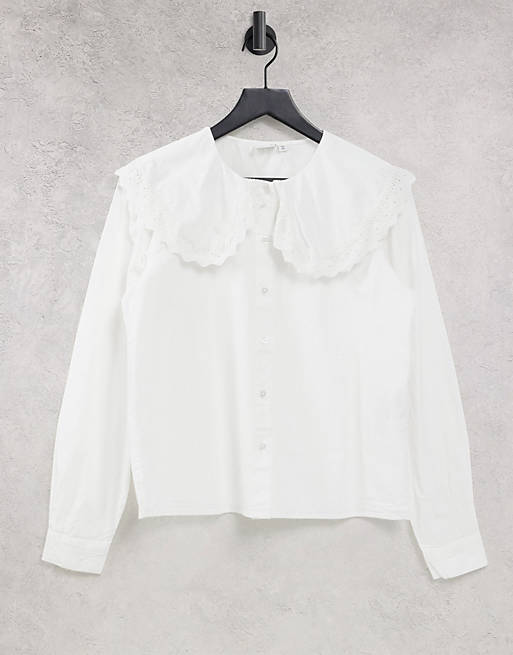 Tops Shirts & Blouses/JDY shirt with oversized collar in white 