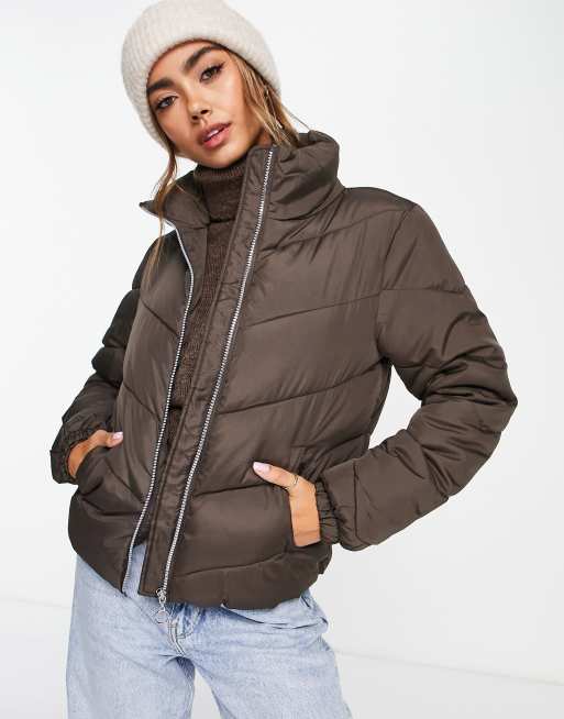 JDY short chevron padded jacket in chocolate | ASOS