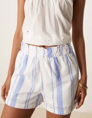 Short décontracté texturé à enfiler avec rayures - Bleu clair-Neutre XL