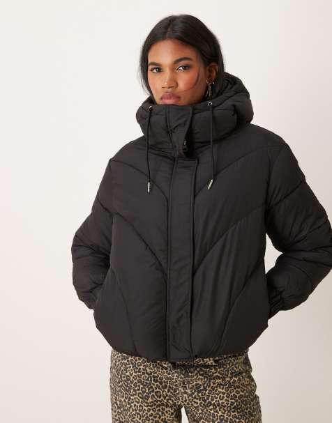 JDY short padded jacket with hood in black - view 1