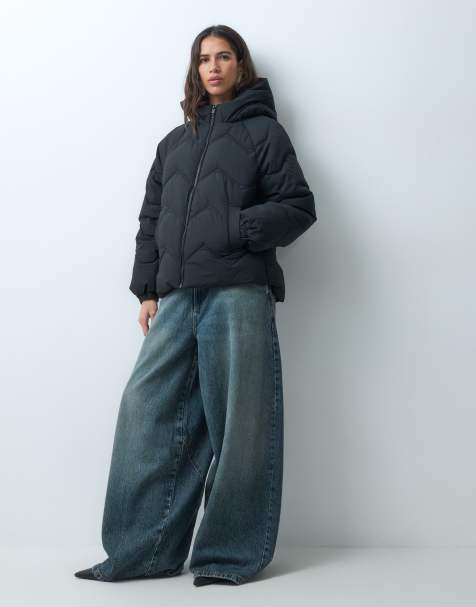 JDY short puffer jacket with hood in black - view 1