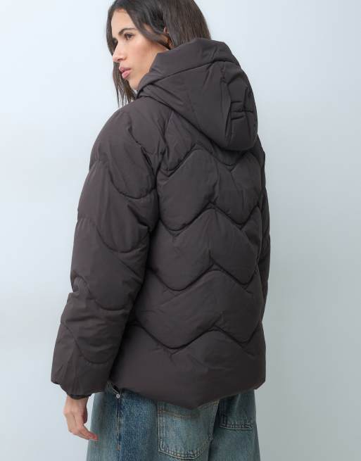 JDY short puffer jacket with hood in brown, 2 of 5