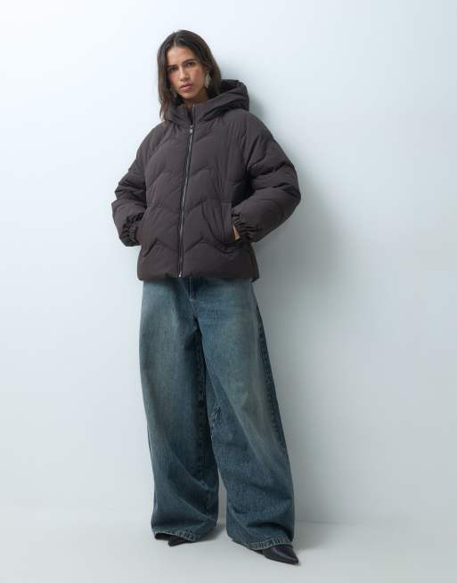 JDY short puffer jacket with hood in brown, 4 of 5