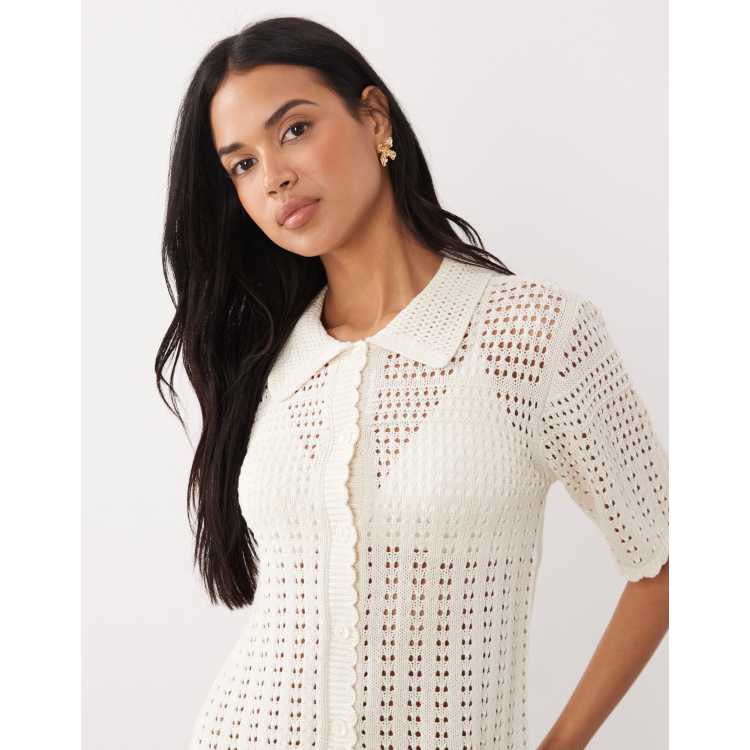 JDY short sleeve crochet cardigan in cream | ASOS