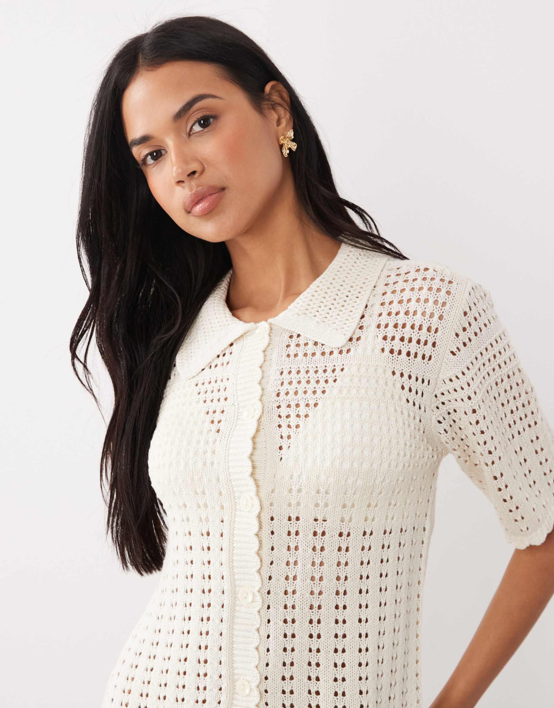 jdy short sleeve crochet cardigan in cream