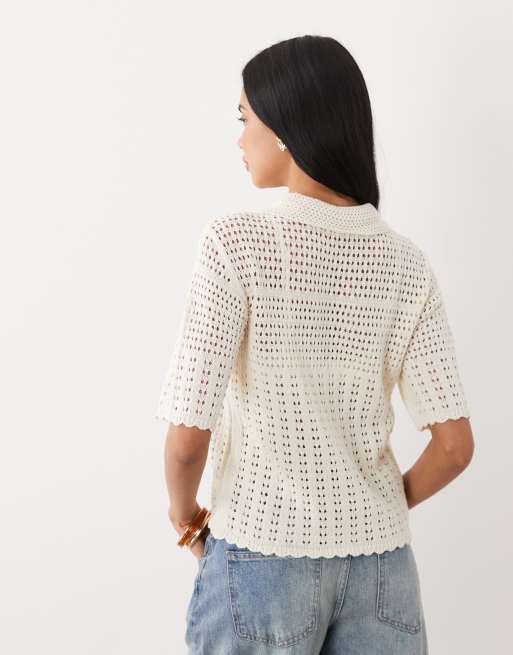 JDY short sleeve crochet cardigan in cream, 4 of 4