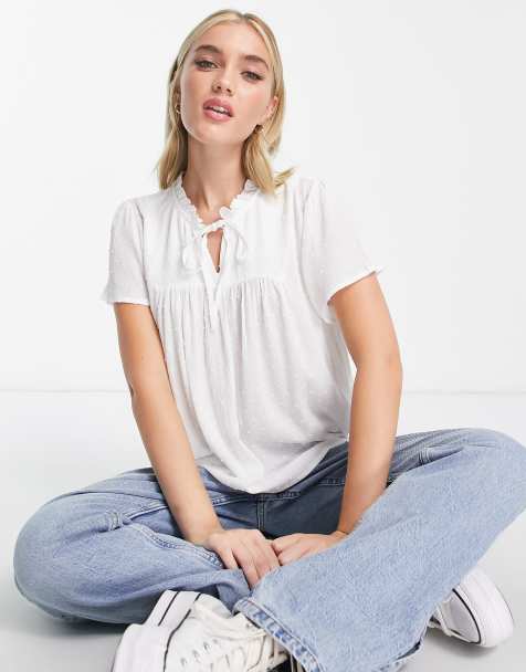JDY short sleeve dobby blouse in white