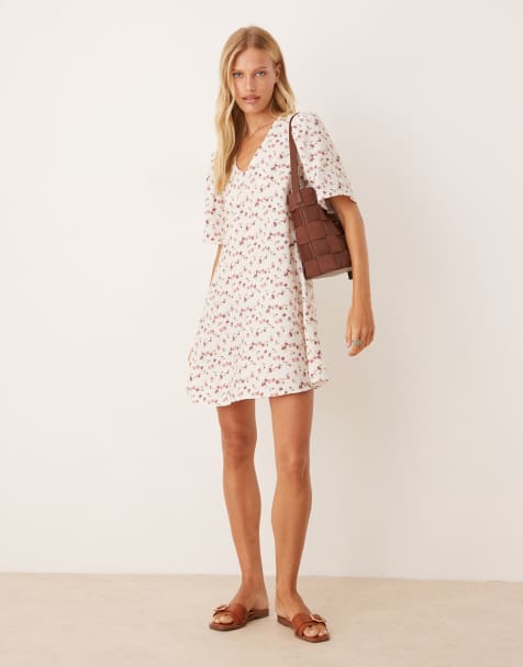 JDY short sleeve flower print mini dress in white - view 1