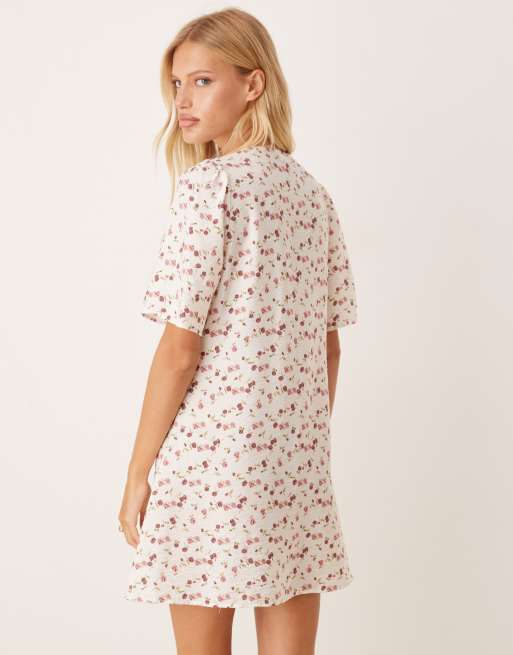 JDY short sleeve flower print mini dress in white, 4 of 4