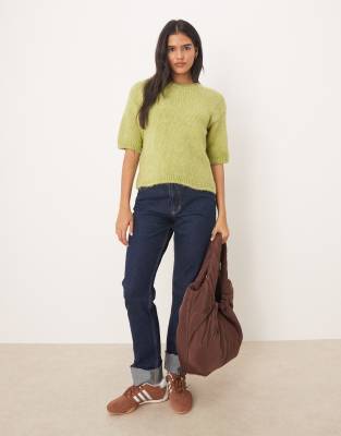 Jdy Short Sleeve Knit Sweater In Green