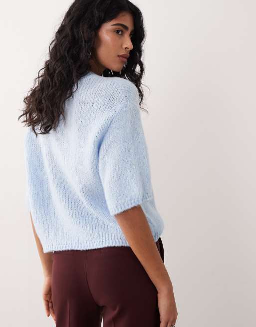 JDY short sleeve knit sweater in pastel blue, 3 of 4
