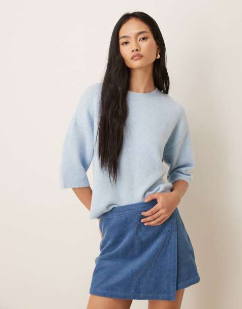 JDY short sleeve knit sweater with wool in light blue - view 1