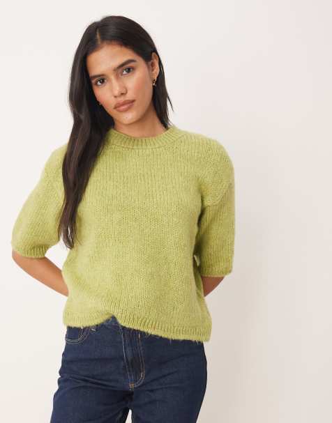JDY short sleeve knitted jumper in light green - view 1