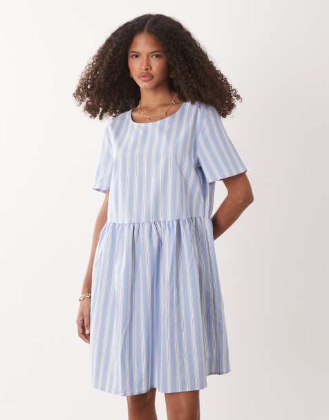 JDY short sleeve mini dress in light blue stripes