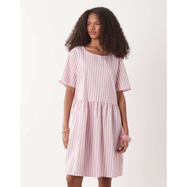 pink and white striped mini dress Striped Pink Halter Mini Dress | Trendy Women's Clothing