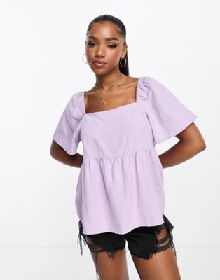JDY short sleeve peplum linen blouse in lilac