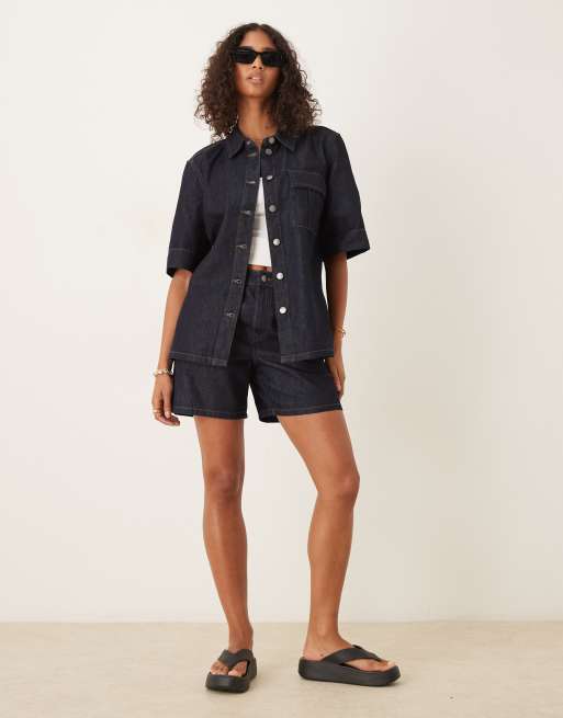 JDY short sleeve shirt in dark blue denim (Part of a set), 3 of 4
