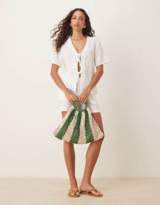 Jdy Short Sleeve Tie Front Cheesecloth Shirt In White