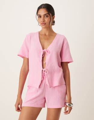 Jdy Short Sleeve Tie Front Cheesecloth Shirt