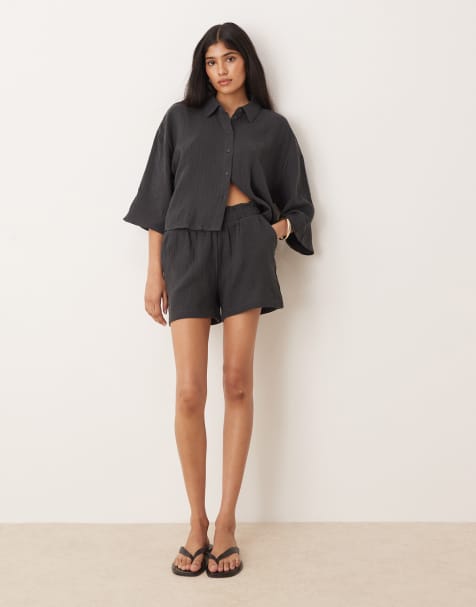 JDY - Short van kaasdoek in antracietgrijs, deel van co-ord set - view 1