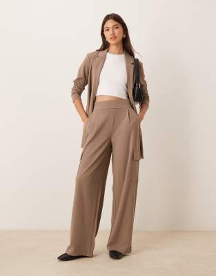 JDY side pocket cargo trousers co-ord in brown