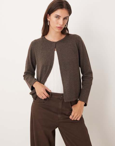 JDY single button cardigan in brown - view 1