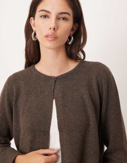 JDY single button cardigan in brown, 3 of 4