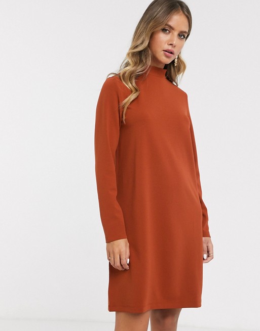 JDY skater dress with high neck in rust
