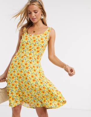 JDY skater dress with scoop neck in yellow floral-Multi