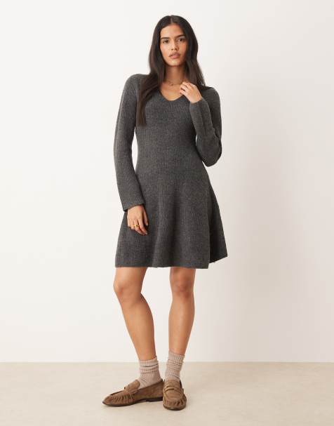 JDY skater knitted mini dress in dark grey - view 1