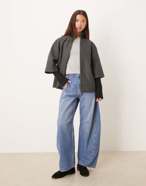 JDY sleeve detail coat in dark grey - view 1