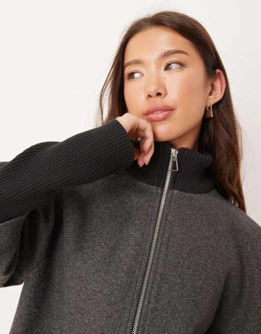 JDY sleeve detail coat in dark grey, 2 of 4
