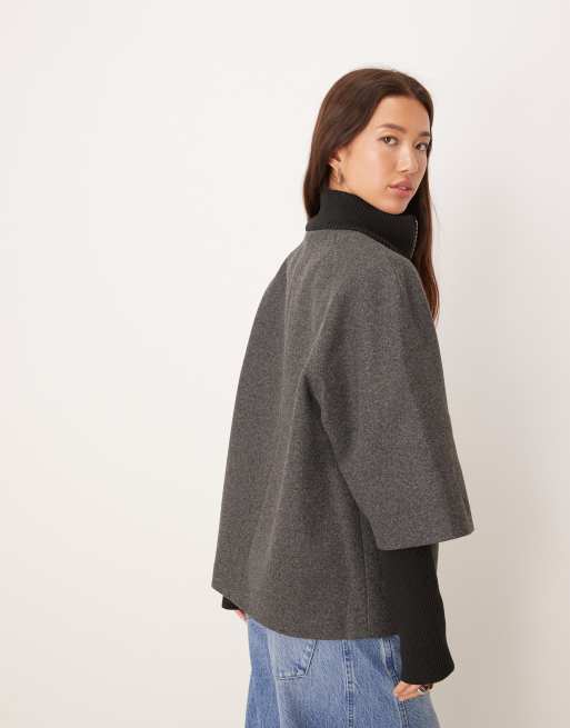 JDY sleeve detail coat in dark grey, 3 of 4