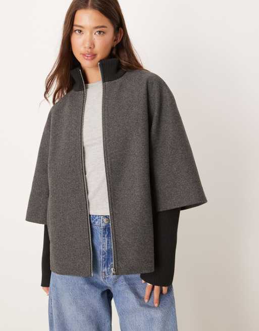 JDY sleeve detail coat in dark grey, 4 of 4