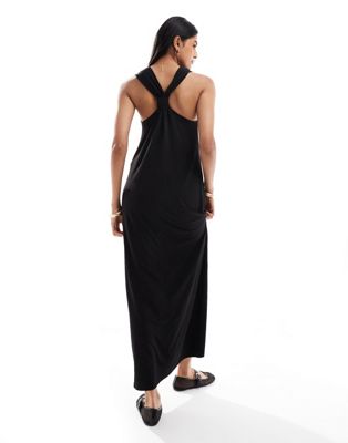sleeveless knot back maxi dress in black