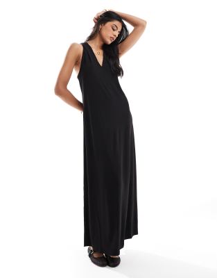 jdy sleeveless knot back maxi dress in black