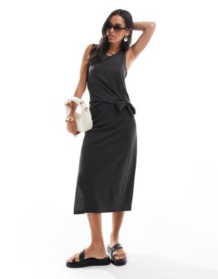 Jdy Sleeveless Knot Midi Dress In Black