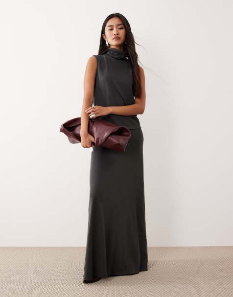 JDY sleeveless roll neck top & maxi skirt co-ord in dark grey - view 1