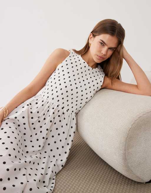 JDY sleeveless smock midi dress in white polka dot, 2 of 4