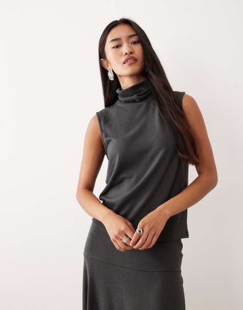 JDY sleeveless turtle neck top in dark gray - part of a set - view 1