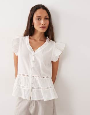 Jdy Sleeveless V Neck Shirt With Frill Detail In Multi
