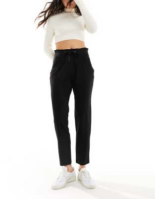 Jdy Slim Fit Pants With Frill Waistband In Black