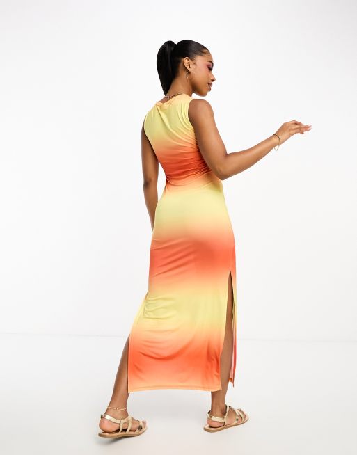 JDY slinky maxi dress in yellow and orange tie dye, 2 of 4