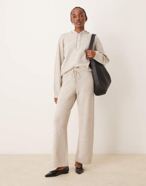 JDY slouchy knitted co-ord in cream - view 1