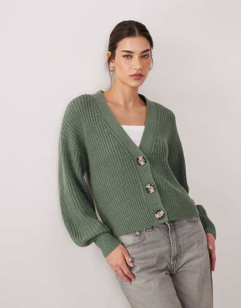 JDY slouchy long sleeve cardigan in mid green - view 1