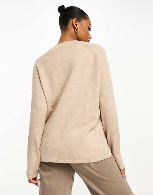 Stone Slouchy Longline Knit Roll Neck Jumper