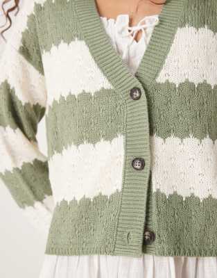 Jdy Slouchy Open Knit Cardigan In Green