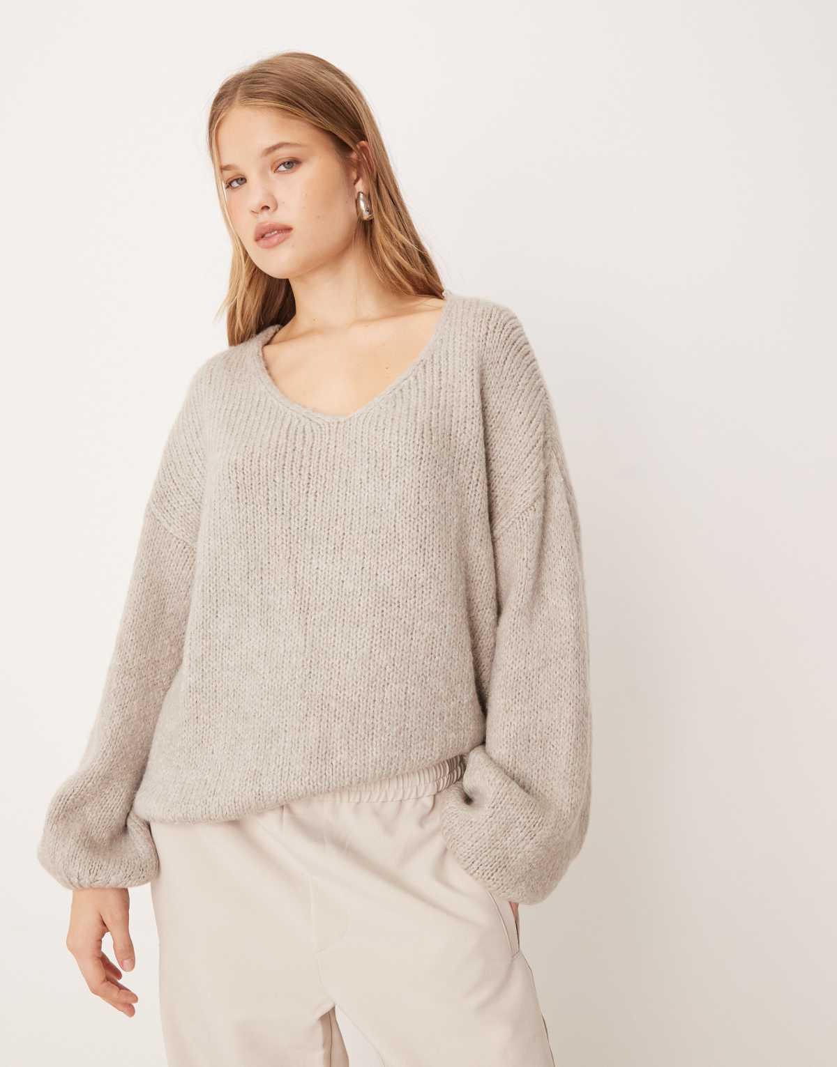 JDY slouchy oversized jumper in stone grey